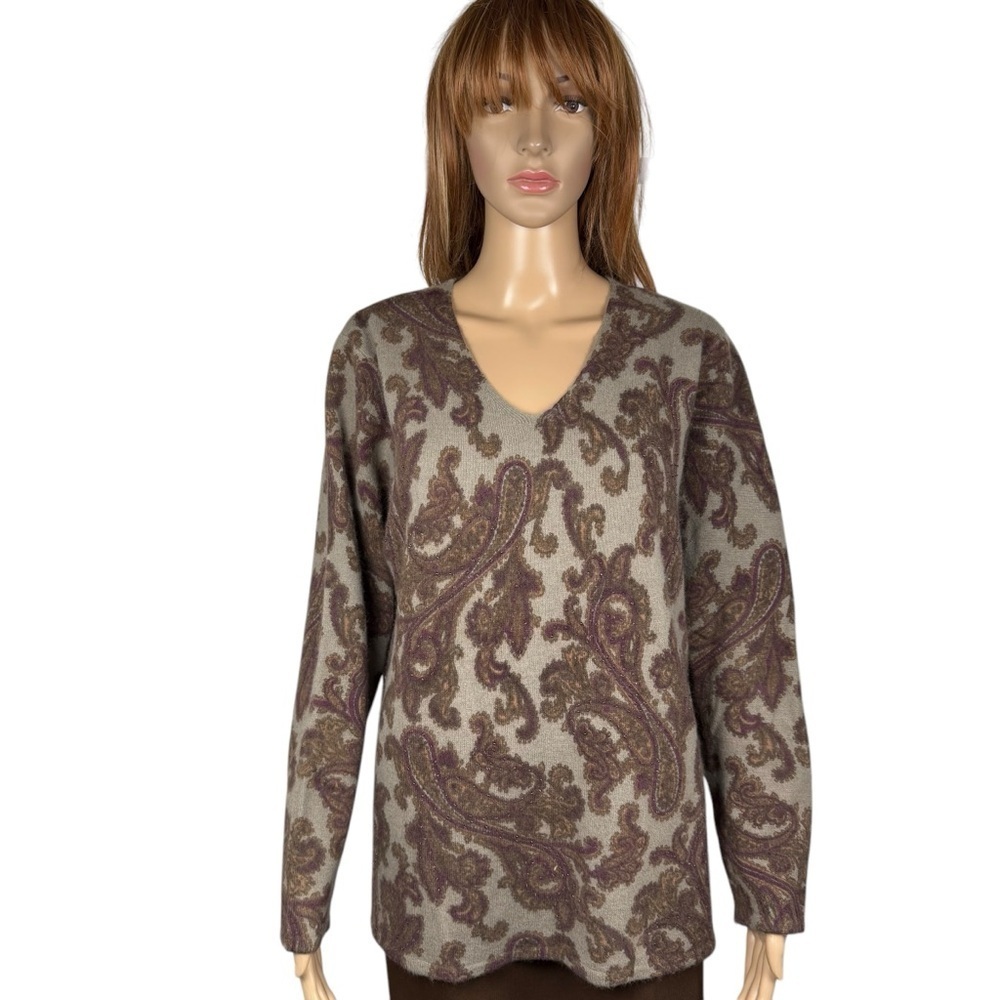 New Vintage Carole Little Wool Angora Paisley Beaded V-Neck Sweater Size 1X